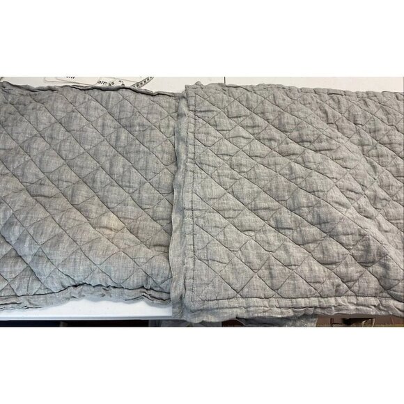 Pair of Pottery Barn Quilted Diamond Pattern Linen Shams ~Heather Gray ~Standard - Picture 1 of 6
